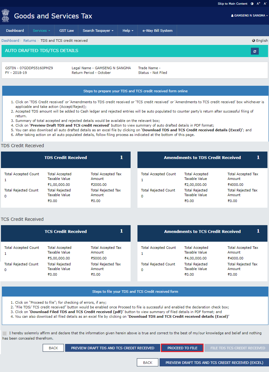 Filing GST form TDS and Credit received image 36