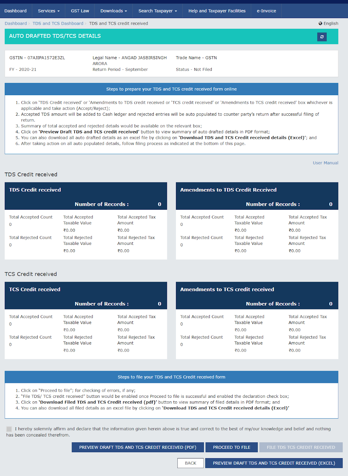 Filing GST form TDS and Credit received image 4
