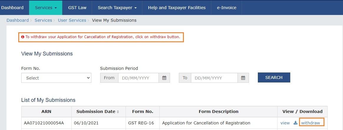GST Cancellation procedure