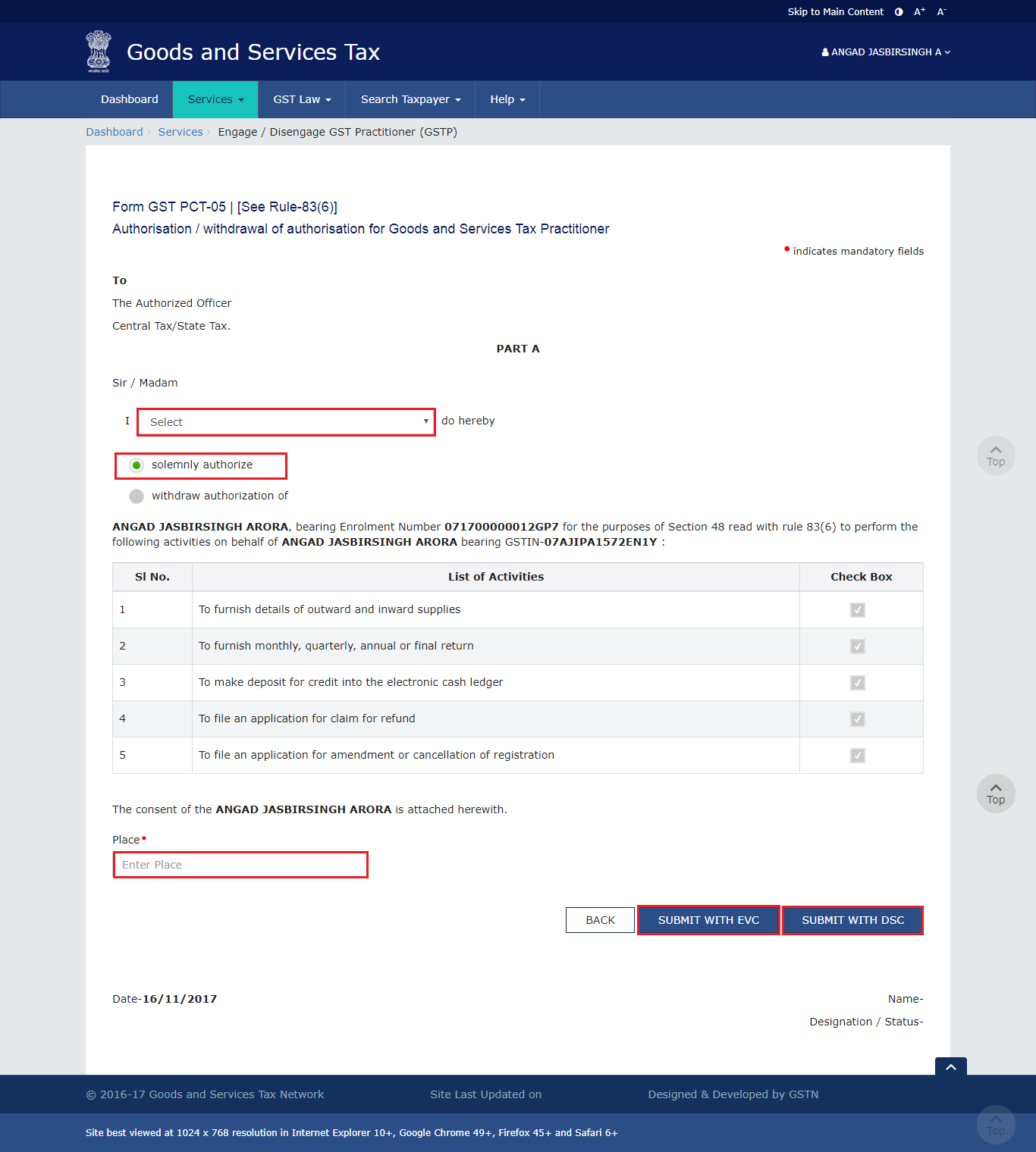 How to engage GST practitioner on portal